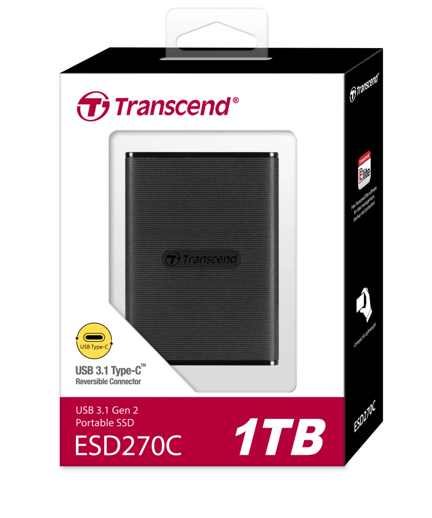 ترانسيند ESD270C SSD خارجي محمول بسعة 1 تيرابايت - أسود