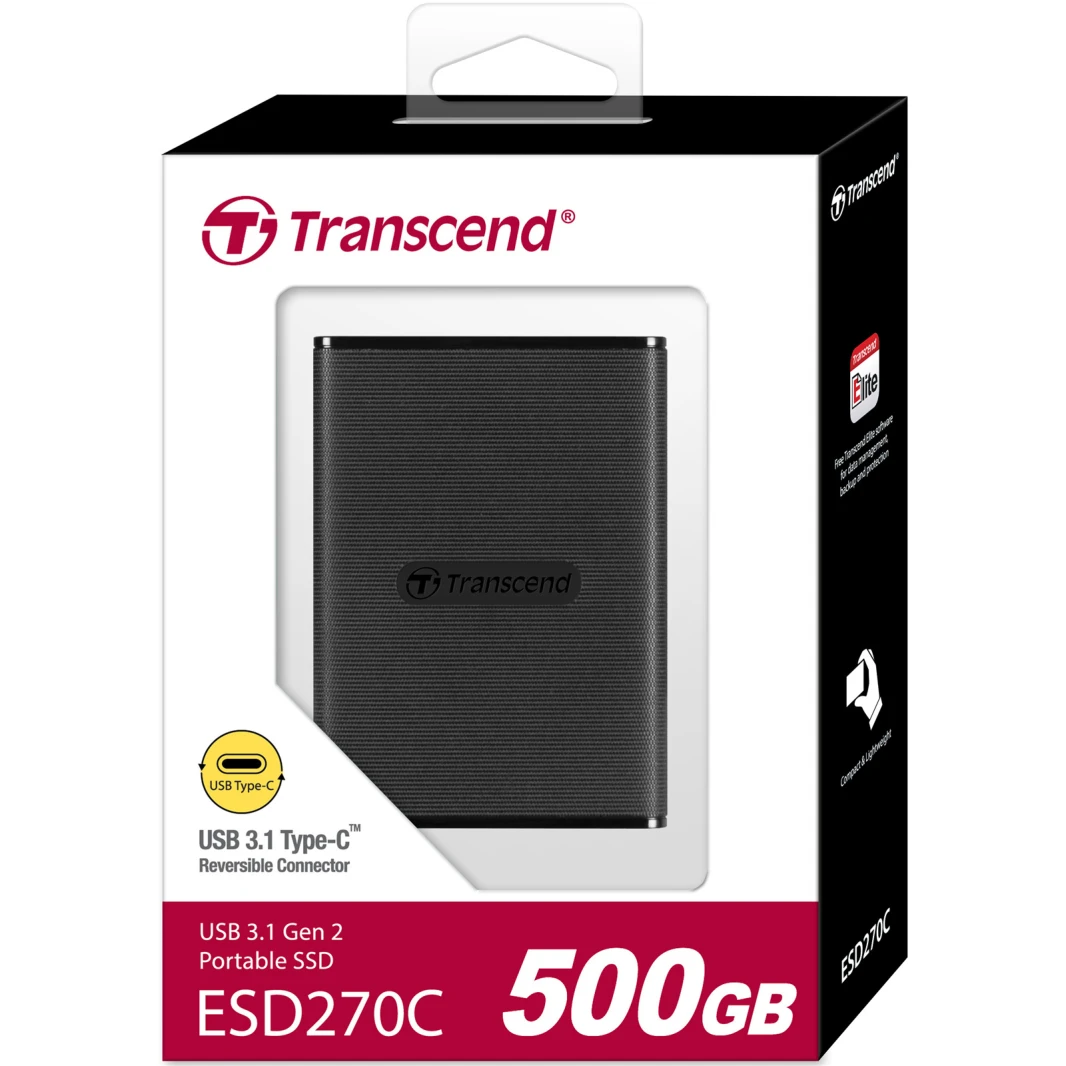 ترانسيند ESD270C SSD خارجي محمول بسعة 500 جيجابايت - أسود