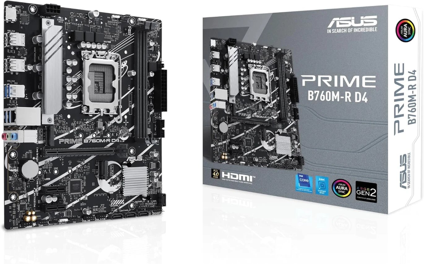 اللوحة الأم ASUS PRIME B760M-R D4، وهي لوحة أم Intel® LGA 1700 micro-ATX