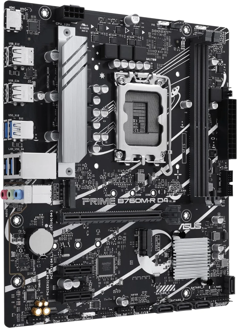 اللوحة الأم ASUS PRIME B760M-R D4، وهي لوحة أم Intel® LGA 1700 micro-ATX