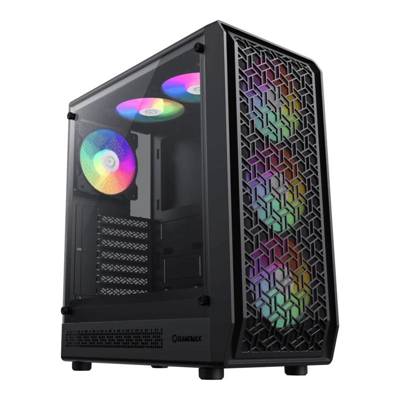 علبة ألعاب GAMEMAX Forge AB ذات الزجاج الأسود المقسّى ومنفذ USB3.0 وType C Mid Tower و6 مراوح ARGB (مثبتة مسبقًا) وATX