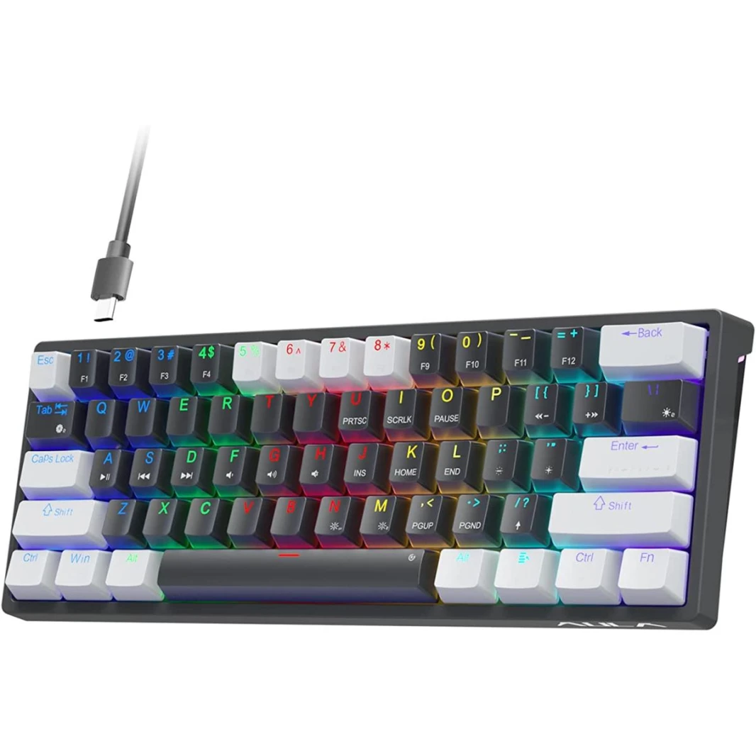 لوحة مفاتيح ميكانيكية سلكية AULA F3261 RGB 60 Percent Gaming مع مفاتيح زرقاء - رمادي وأسود