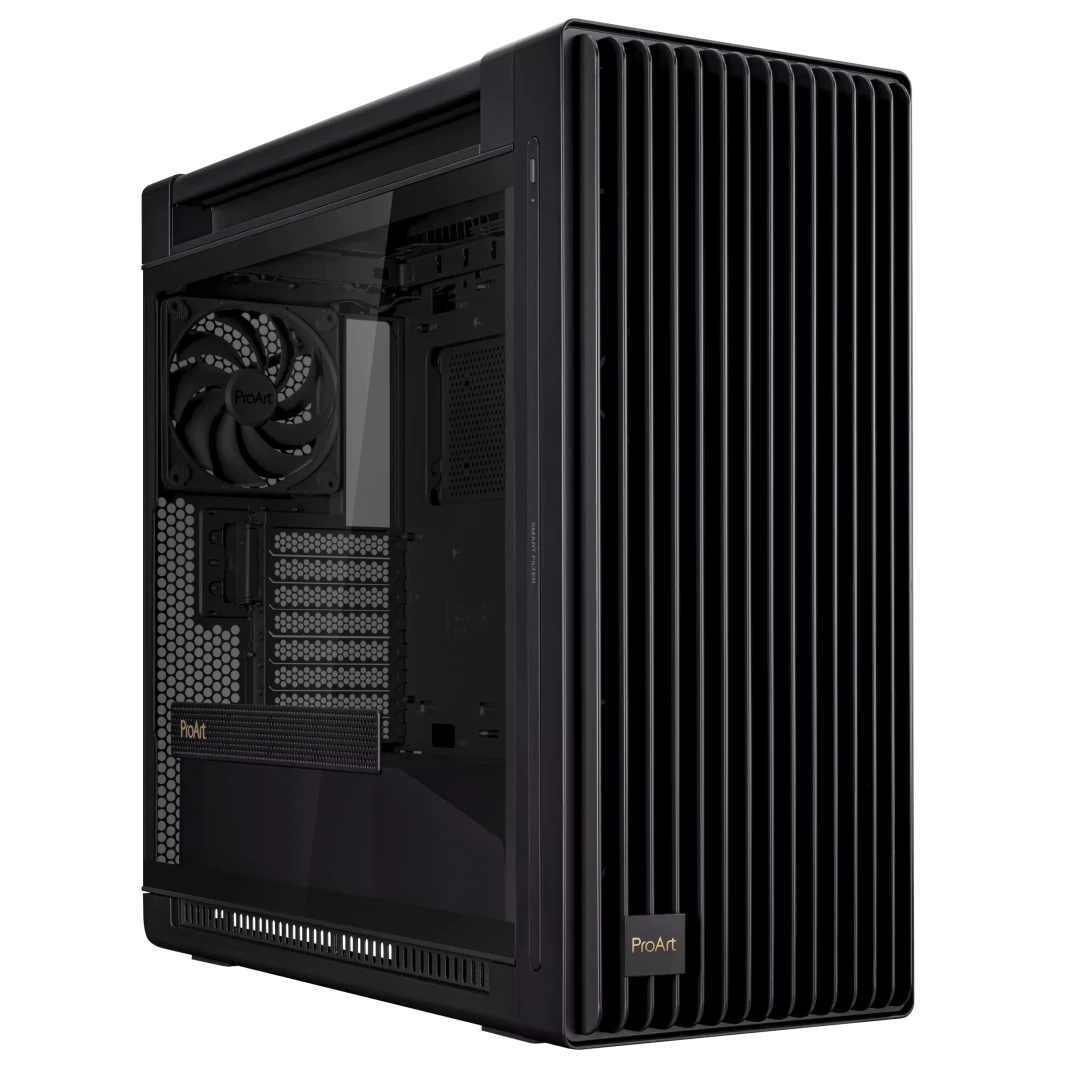 ASUS ProArt PA602 E-ATX، حامل مبرد مقاس 420 مم، وعلبة ألعاب مثبتة مسبقًا مقاس 140 مم وعلبتان مقاس 200 مم