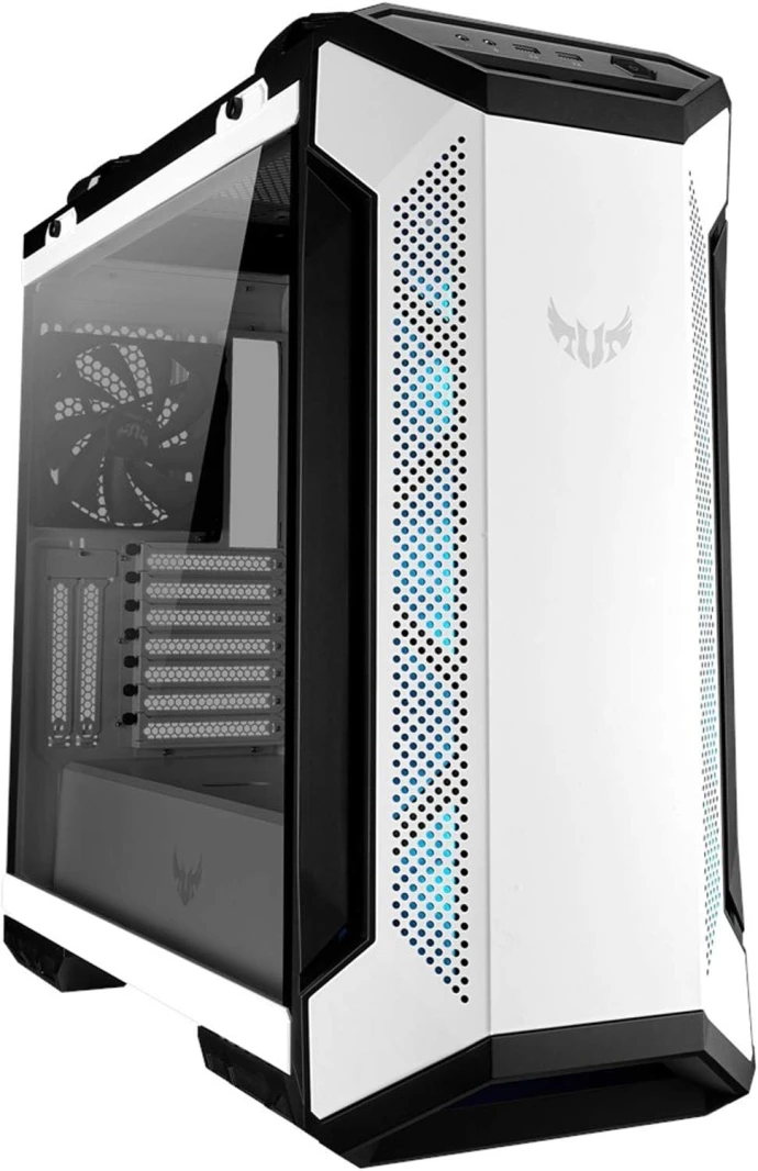 حافظة الألعاب ASUS TUF Gaming GT501 White Edition EATX ذات اللوحة الجانبية الزجاجية المقسّاة RGB
