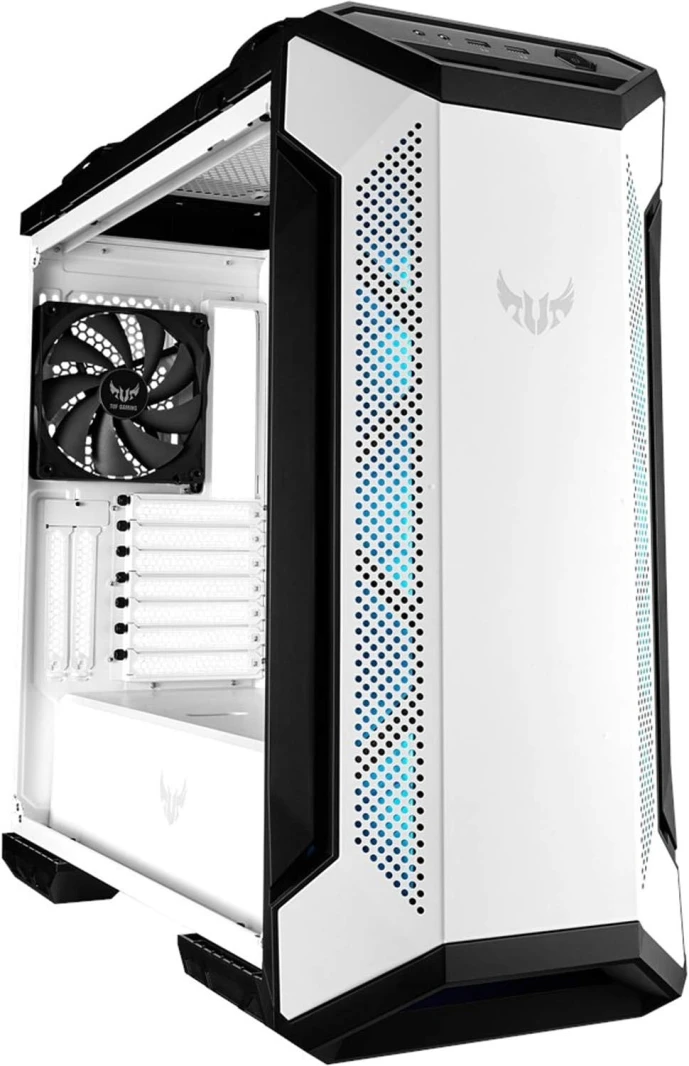 حافظة الألعاب ASUS TUF Gaming GT501 White Edition EATX ذات اللوحة الجانبية الزجاجية المقسّاة RGB
