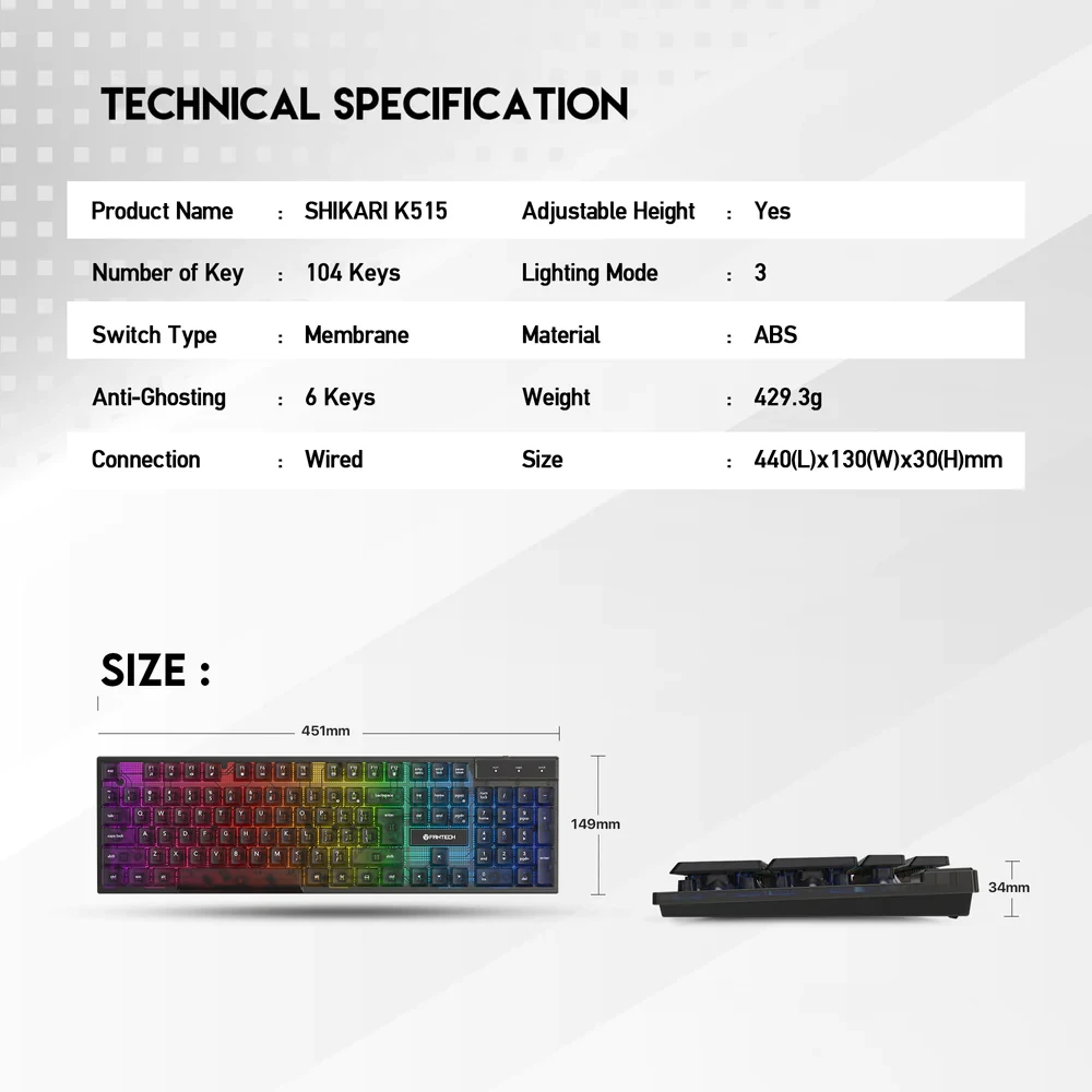 لوحة مفاتيح الألعاب Fantech Shikari K515 RGB Membrane