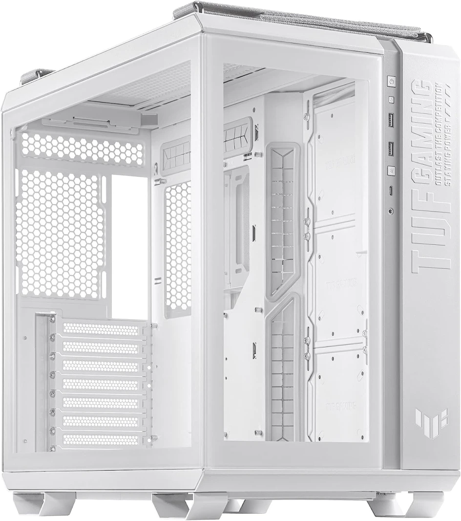 علبة ألعاب ASUS TUF Gaming GT502 ATX Mid-Tower ذات اللوحة الأمامية RGB باللون الأبيض