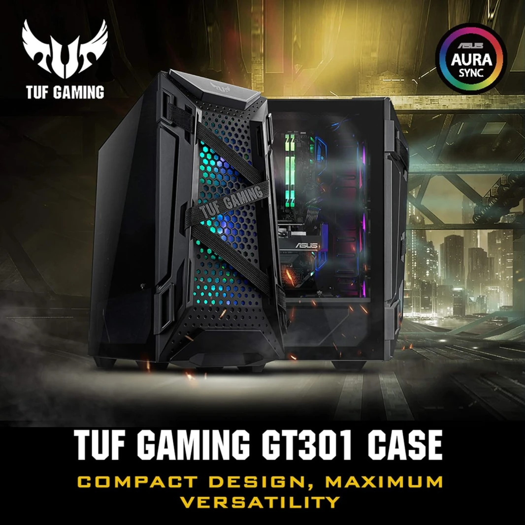 علبة ألعاب ASUS TUF Gaming GT301 ATX متوسطة الحجم مصنوعة من الزجاج المقسّى