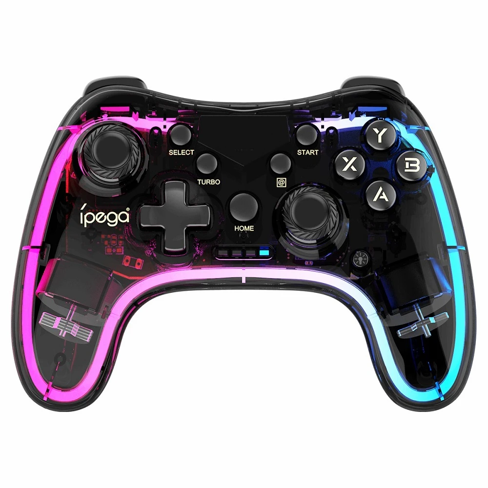 وحدة تحكم ألعاب iPega Bluetooth RGB شفافة ملونة لأجهزة IOS/Android/PC/NS Host/P4/P3 - Black Diamond