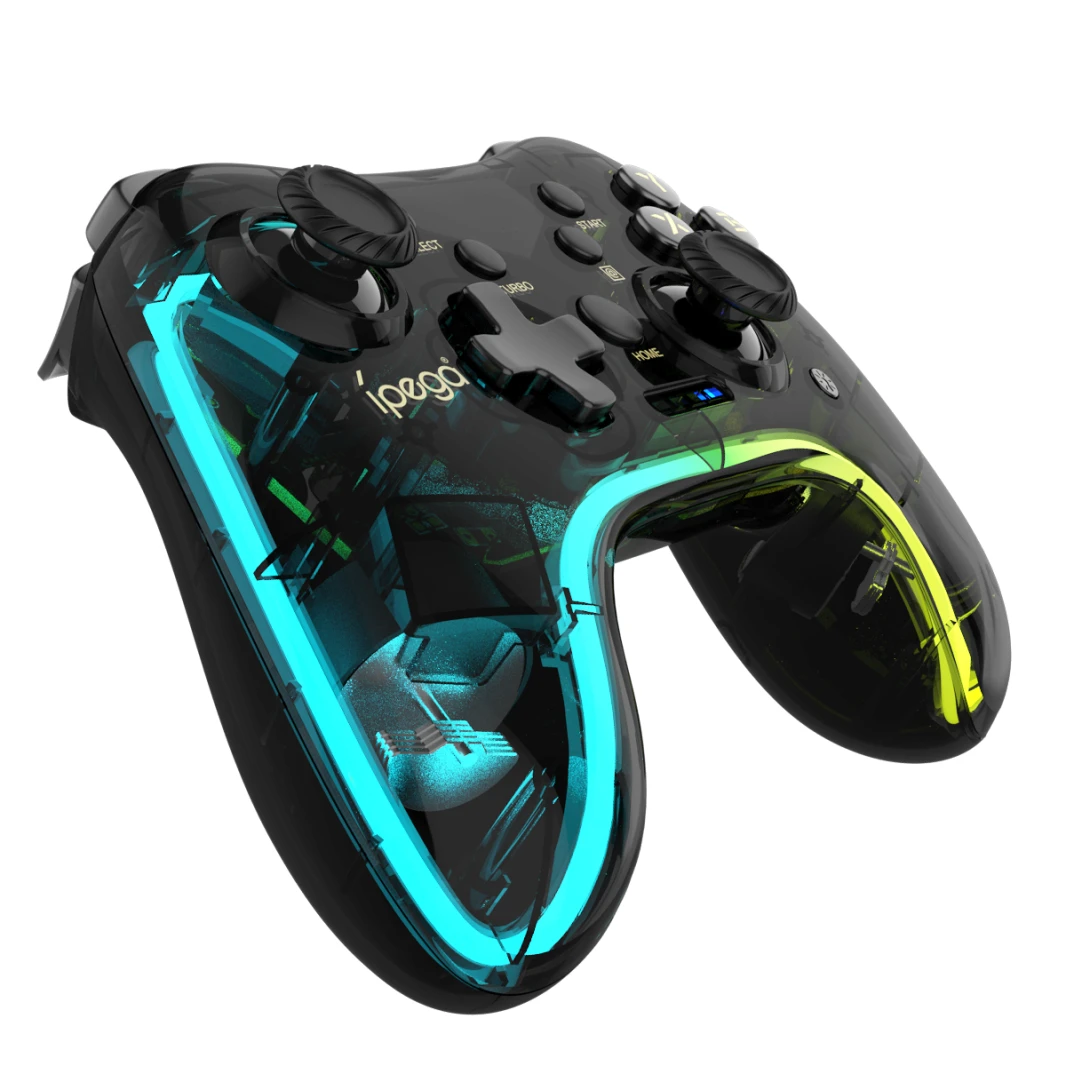 وحدة تحكم ألعاب iPega Bluetooth RGB شفافة ملونة لأجهزة IOS/Android/PC/NS Host/P4/P3 - Black Diamond