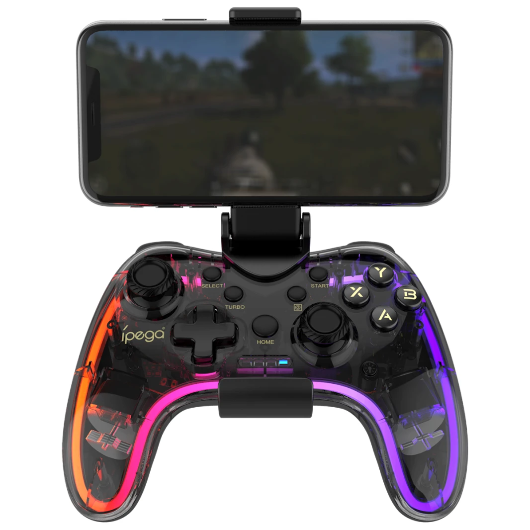 وحدة تحكم ألعاب iPega Bluetooth RGB شفافة ملونة لأجهزة IOS/Android/PC/NS Host/P4/P3 - Black Diamond