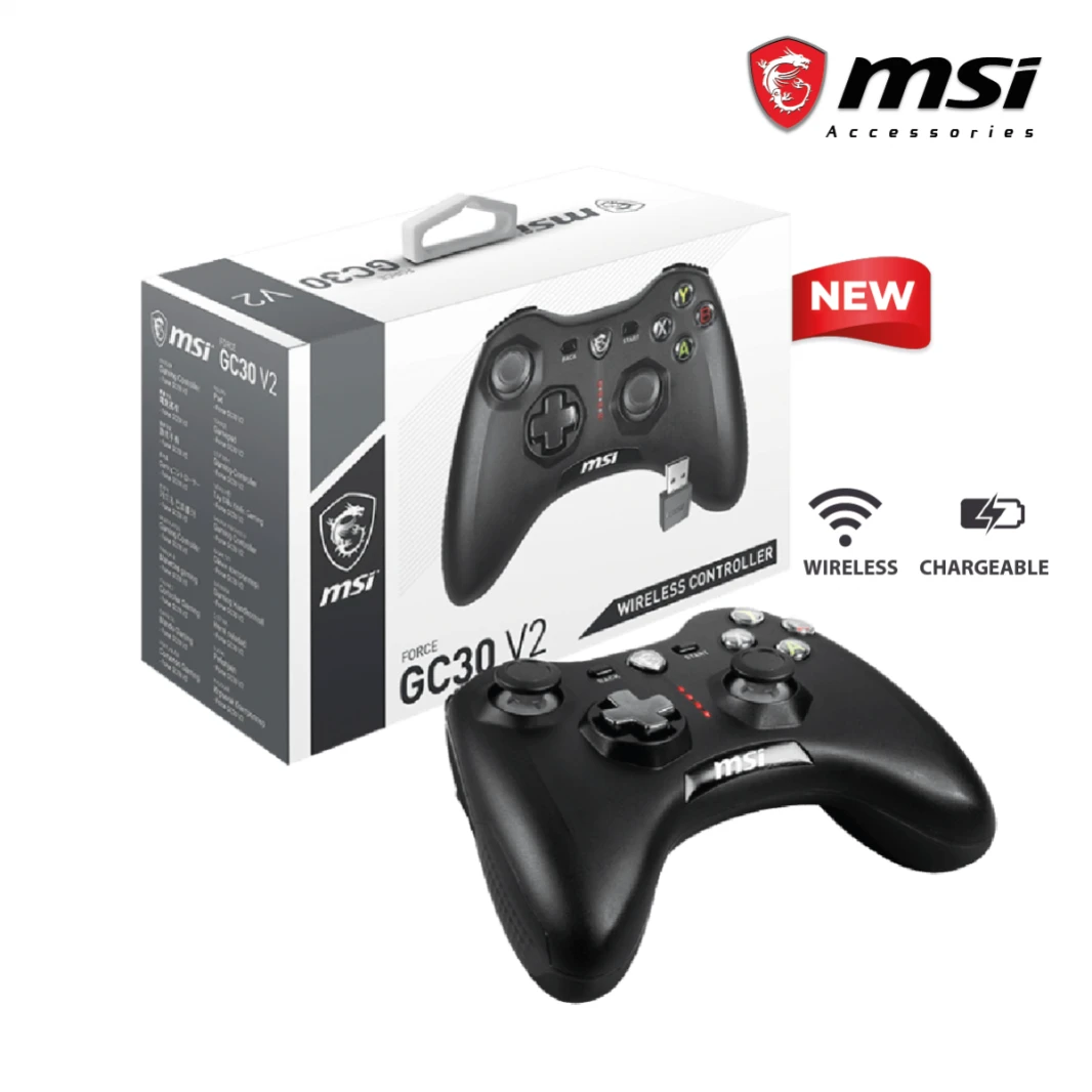 بطارية MSI Force GC30V2 اللاسلكية القابلة لإعادة الشحن، محركات اهتزاز مزدوجة، أوضاع اتصال مزدوجة، وحدة تحكم الألعاب