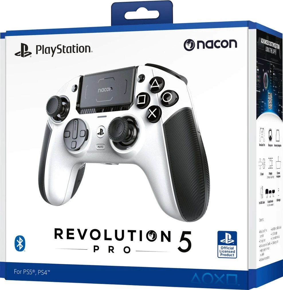 ناكون - وحدة تحكم لاسلكية Revolution 5 Pro لـ PS5 و PS4 و PC - بيضاء