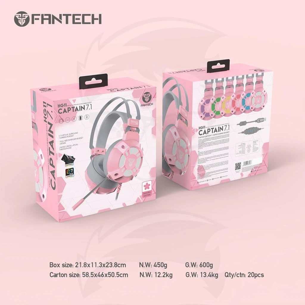 سماعة الرأس FANTECH HG11 SAKURA CAPTAIN 7.1 باللون الوردي
