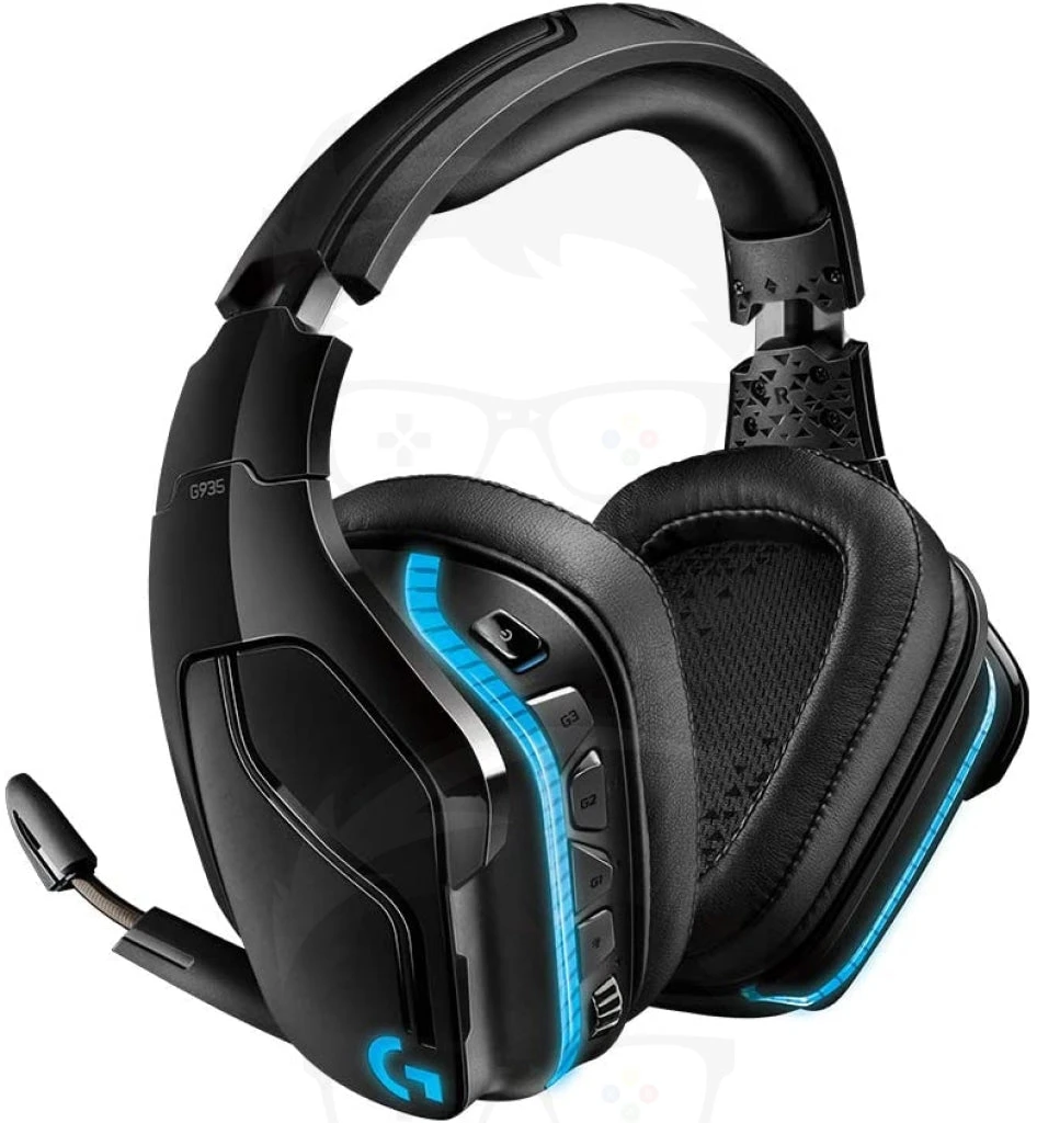 سماعة الألعاب Logitech G935 اللاسلكية DTS:X 7.1 Surround Sound LIGHTSYNC RGB للكمبيوتر الشخصي - أسود، أزرق