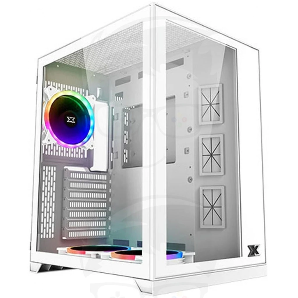 غطاء Xigmatek Aquarius S RGB الأمامي واليسار المصنوع من الزجاج المقسّى - هيكل ألعاب 3 مراوح باللون الأبيض