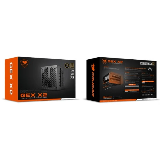 مزود طاقة COUGAR GEX X2 850W ZERO FAN NOISE MODE 80 PLUS GOLD عالي الأداء ومكون بالكامل - أسود