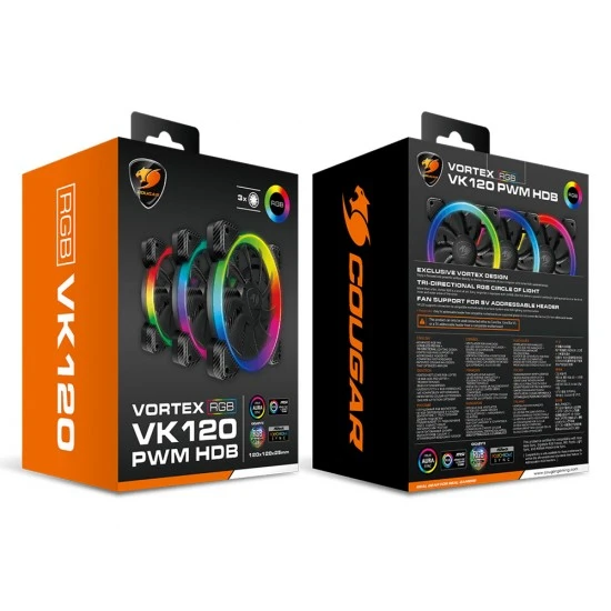 مروحة تبريد COUGAR VORTEX ARGB VK120 PWM HDB مع محامل هيدروليكية ديناميكية 3 في حزمة واحدة