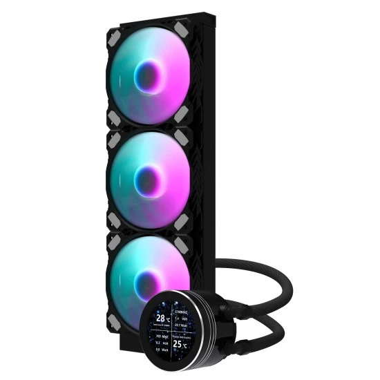 DARKFLASH DN360S شاشة عرض IPS مقاس 2.1 بوصة ومحرك ثلاثي المراحل ومضخة مياه ومبرد وحدة المعالجة المركزية السائل 360 مم RGB - أسود