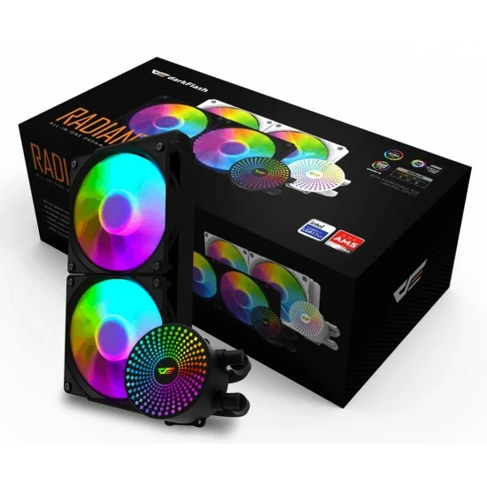 مبرد وحدة المعالجة المركزية السائل DARKFLASH RADIANT DC 240 ARGB مع 9 شفرات وأنابيب تبريد عالية القوة - أسود