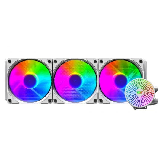 مبرد وحدة المعالجة المركزية السائل DARKFLASH RADIANT DC 360 ARGB مع 9 شفرات وأنابيب تبريد عالية القوة - أبيض