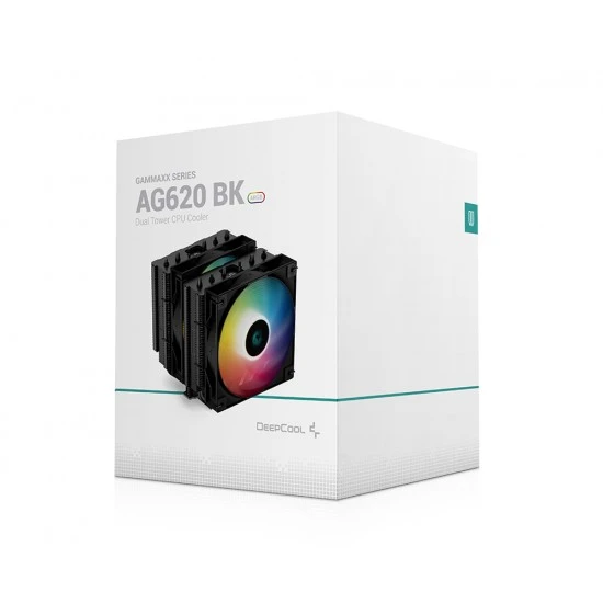 DEEPCOOL GAMMAXX AG620 BK ARGB 260W TDP ALL-BLACK 6 PCS COPPER HEAT PIPES مع مبرد هواء وحدة المعالجة المركزية ثنائي المروحة مقاس 120 مم