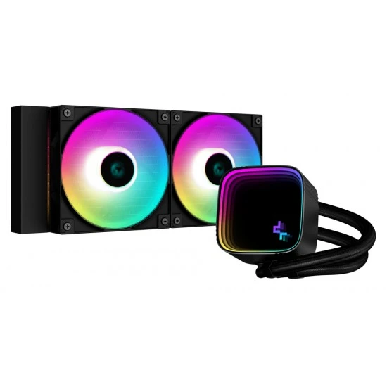مبرد سائل DEEPCOOL LS520 SE مقاس 240 مم ومروحتين FC120 A-RGB PWM بتصميم مرآة لا نهائية ومبرد سائل AIO لمعالجات Intel وAMD - أسود