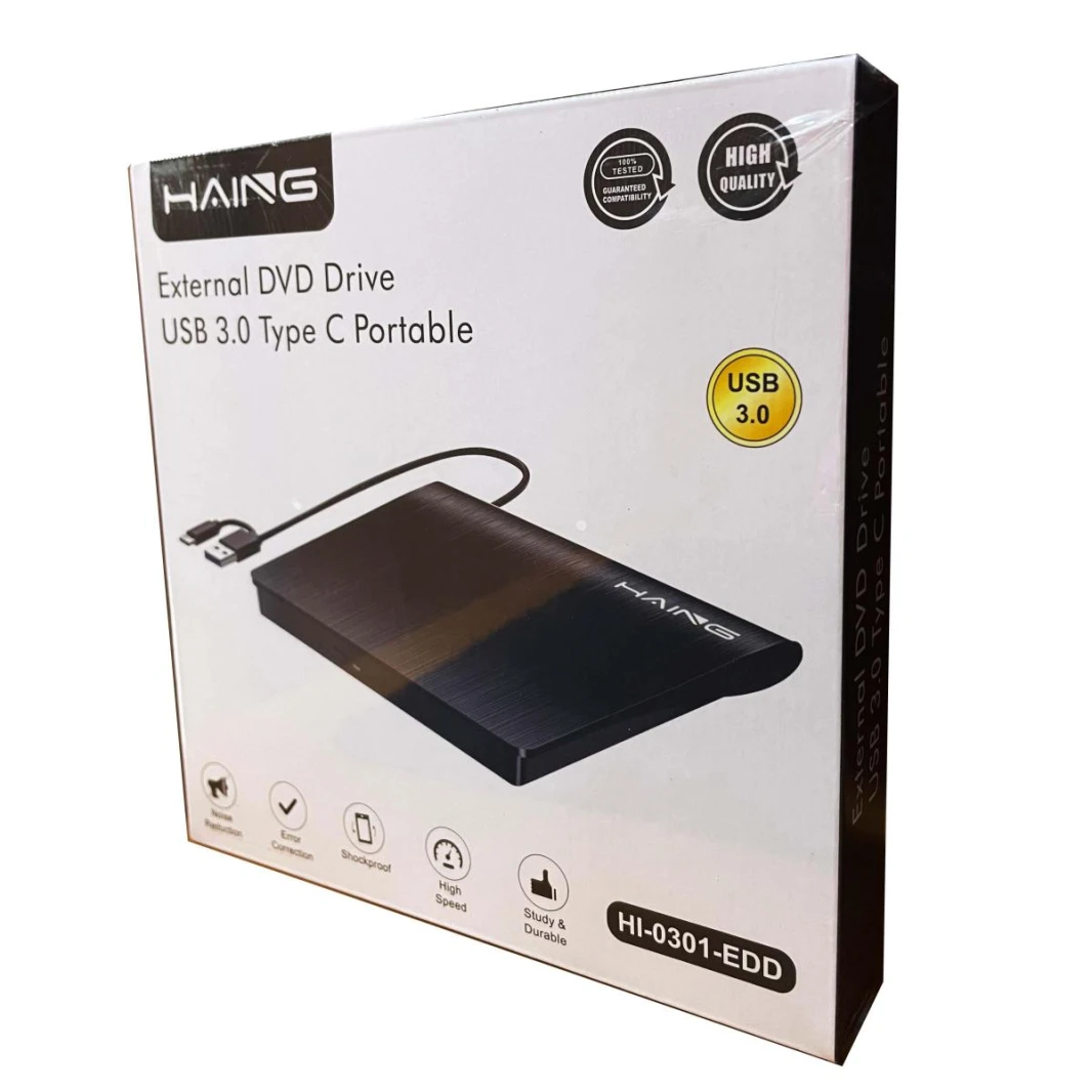 محرك أقراص DVD خارجي محمول HAING HI-0301-EDD بمنفذ USB 3.0 Type-C