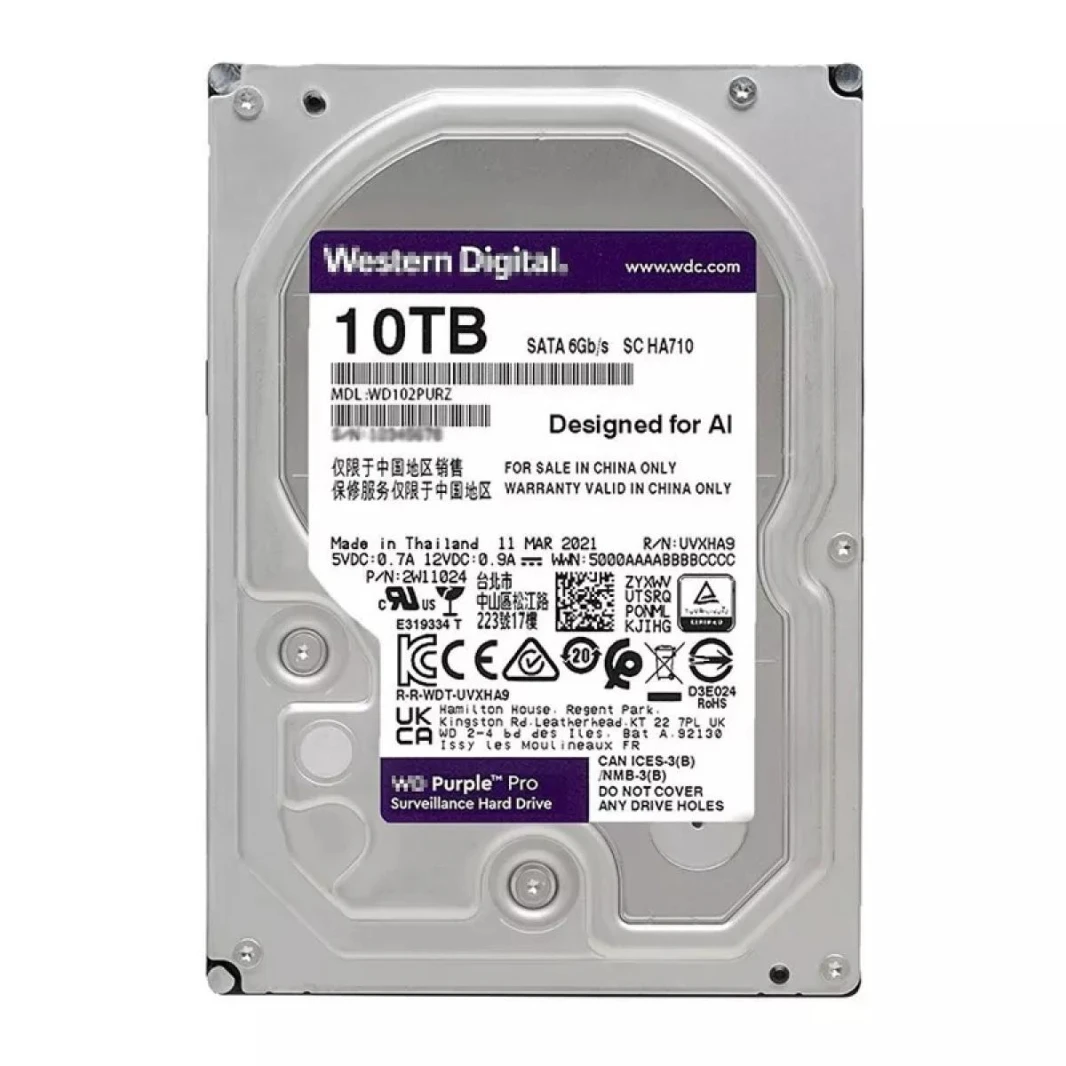 قرص صلب للمراقبة ويسترن ديجيتال بيربل WD101PURZ سعة 10 تيرابايت وقياس 3.5 بوصة SATA 7200RPM