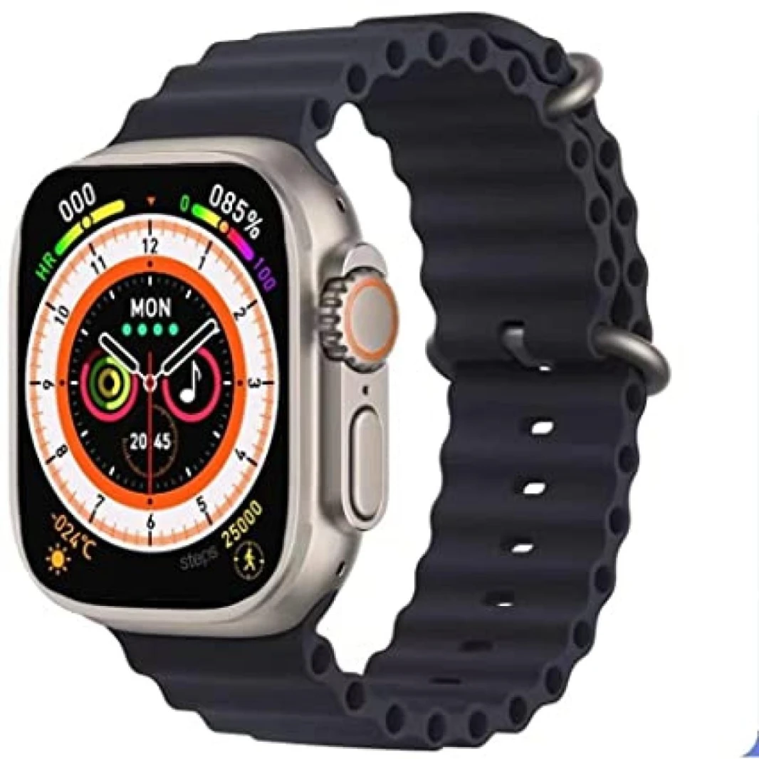 ساعة ذكية Hiwatch T800 Ultra 1.9 بوصة تعمل باللمس بالكامل مع شحن مغناطيسي - أسود