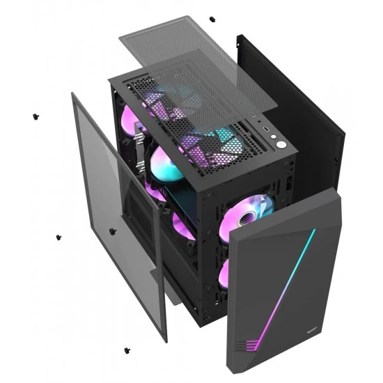 حافظة كمبيوتر DARKFLASH AL390 MATX/ITX مزودة بألواح زجاجية مقسّاة ومنفذ USB 3.0 وحافظة كمبيوتر للألعاب - باللون الأسود