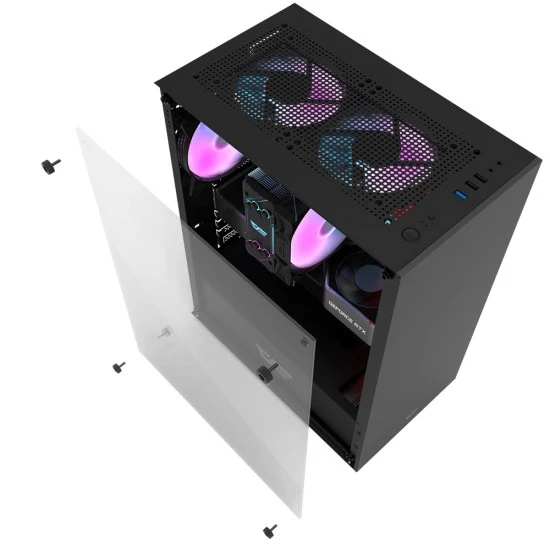 DARKFLASH DK100 M-ATX SINGLE TEMPERED GLASS SIDE PANEL PC CASE USB 3.0 SUPPORTS UP TO 2 MORE ADDITIONAL HARD DRIVES - BLACK
