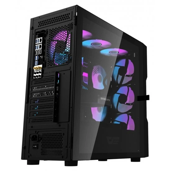 DARKFLASH DK431 هيكل كمبيوتر E-ATX بألواح زجاجية مقسّاة مع 4 مراوح ARGB ودعم وحدة معالجة الرسومات USB 3.0 مقاس 400 مم - أسود
