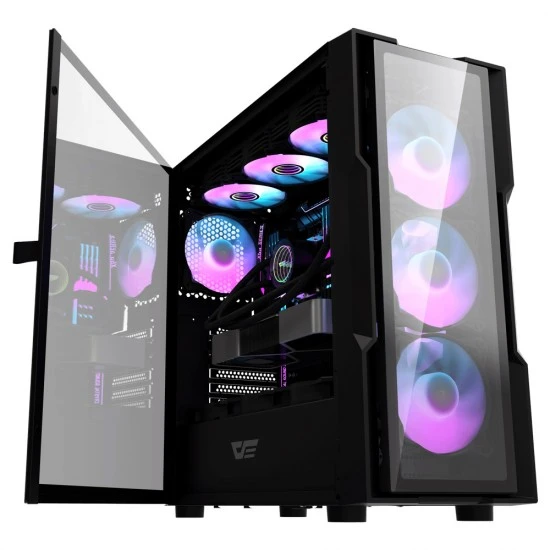 DARKFLASH DK431 هيكل كمبيوتر E-ATX بألواح زجاجية مقسّاة مع 4 مراوح ARGB ودعم وحدة معالجة الرسومات USB 3.0 مقاس 400 مم - أسود