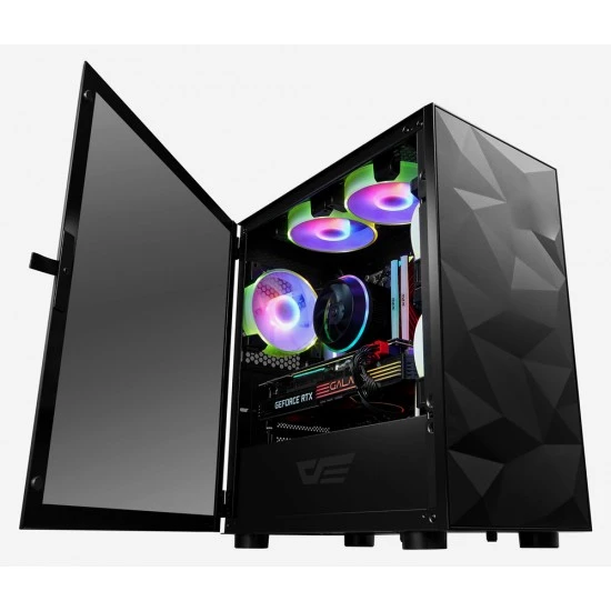 DARKFLASH DLM21 MATX بتصميم لوحة أمامية مكسورة وهيكل كمبيوتر من الزجاج المقسّى - أسود