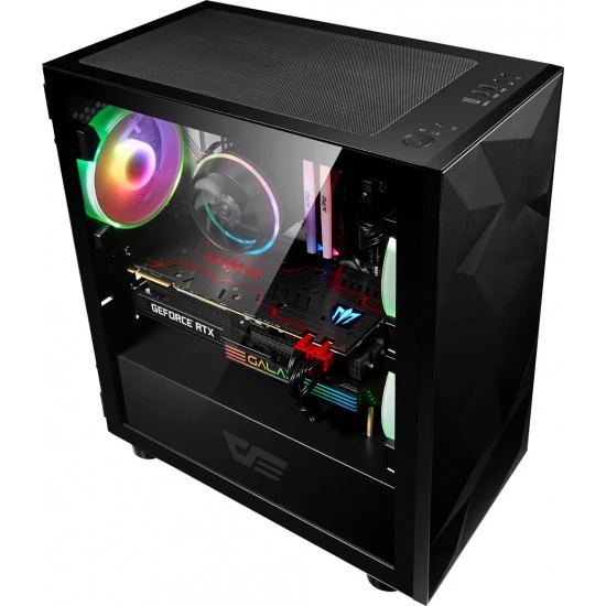 DARKFLASH DLM21 MATX بتصميم لوحة أمامية مكسورة وهيكل كمبيوتر من الزجاج المقسّى - أسود