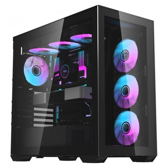 علبة كمبيوتر من الزجاج المقوى من دارك فلاش DLX4000 مع 4 مراوح ARGB ومنفذ USB TYPE-C ومبردين مقاس 360 مم - أسود