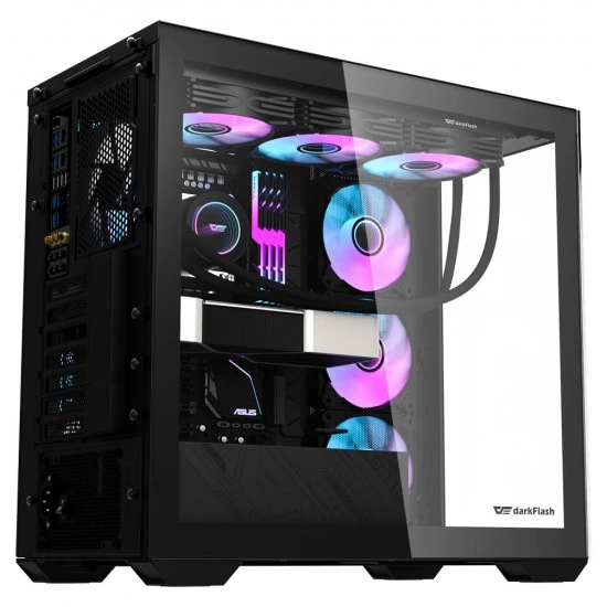 علبة كمبيوتر من الزجاج المقوى من دارك فلاش DLX4000 مع 4 مراوح ARGB ومنفذ USB TYPE-C ومبردين مقاس 360 مم - أسود