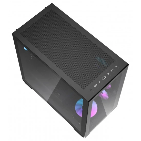 علبة كمبيوتر من الزجاج المقوى من دارك فلاش DLX4000 مع 4 مراوح ARGB ومنفذ USB TYPE-C ومبردين مقاس 360 مم - أسود