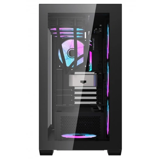 علبة كمبيوتر من الزجاج المقوى من دارك فلاش DLX4000 مع 4 مراوح ARGB ومنفذ USB TYPE-C ومبردين مقاس 360 مم - أسود