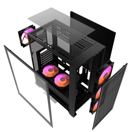علبة كمبيوتر DARKFLASH DRX70 MESH ATX مزودة بـ 4 مراوح ARGB ولوحة أمامية مغناطيسية تدعم المبرد حتى 280 مم - أسود