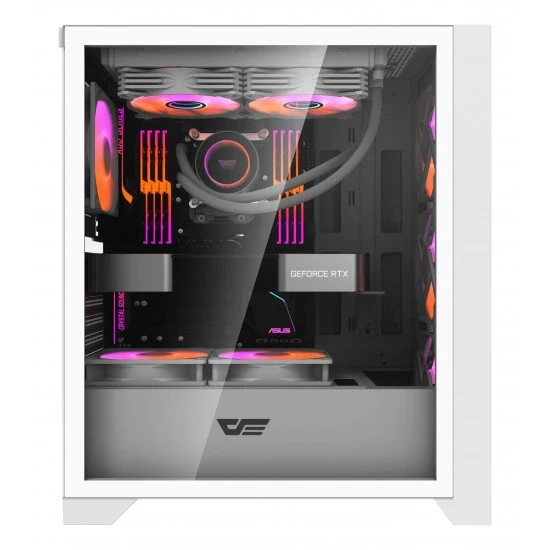 علبة كمبيوتر DARKFLASH DRX70 MESH ATX مزودة بـ 4 مراوح ARGB ولوحة أمامية مغناطيسية تدعم المبرد حتى 280 مم - أبيض