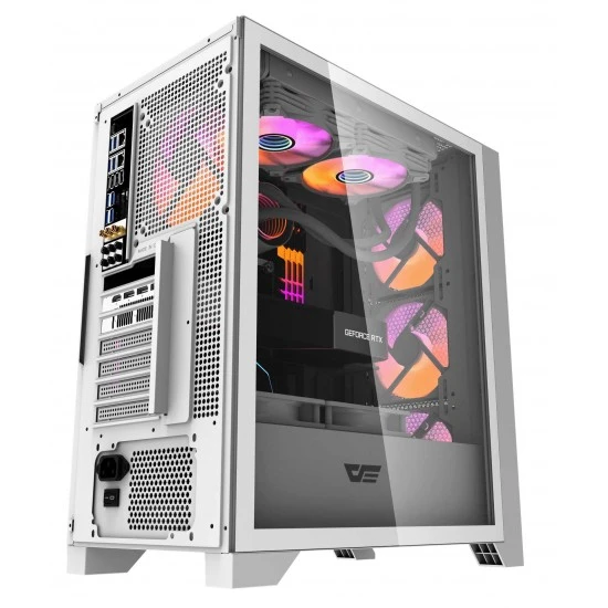 علبة كمبيوتر DARKFLASH DRX70 MESH ATX مزودة بـ 4 مراوح ARGB ولوحة أمامية مغناطيسية تدعم المبرد حتى 280 مم - أبيض