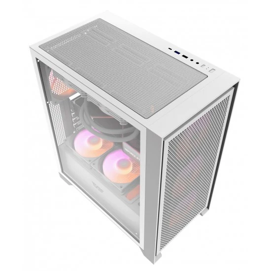علبة كمبيوتر DARKFLASH DRX70 MESH ATX مزودة بـ 4 مراوح ARGB ولوحة أمامية مغناطيسية تدعم المبرد حتى 280 مم - أبيض