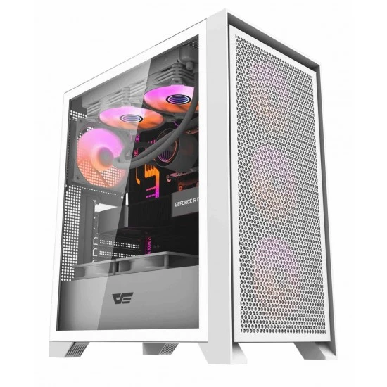 علبة كمبيوتر DARKFLASH DRX70 MESH ATX مزودة بـ 4 مراوح ARGB ولوحة أمامية مغناطيسية تدعم المبرد حتى 280 مم - أبيض