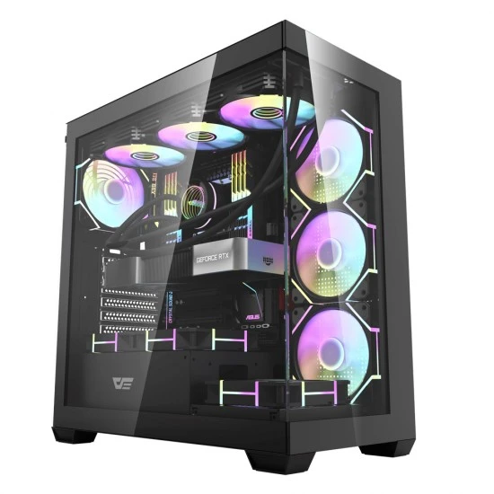 لوحة DARKFLASH DS900 ATX من الزجاج المقسّى مع 6 مراوح ARGB مثبتة مسبقًا بحجم 0.5 SPCC لألعاب الكمبيوتر - أسود