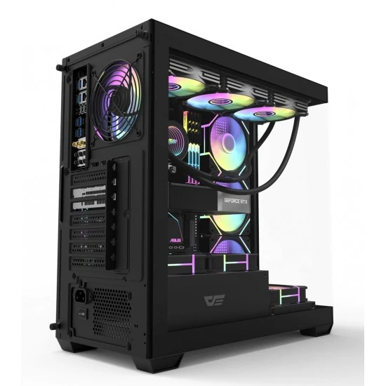 لوحة DARKFLASH DS900 ATX من الزجاج المقسّى مع 6 مراوح ARGB مثبتة مسبقًا بحجم 0.5 SPCC لألعاب الكمبيوتر - أسود