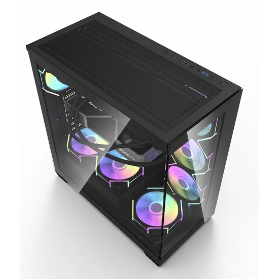 لوحة DARKFLASH DS900 ATX من الزجاج المقسّى مع 6 مراوح ARGB مثبتة مسبقًا بحجم 0.5 SPCC لألعاب الكمبيوتر - أسود