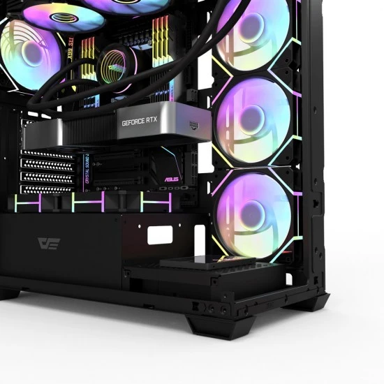 لوحة DARKFLASH DS900 ATX من الزجاج المقسّى مع 6 مراوح ARGB مثبتة مسبقًا بحجم 0.5 SPCC لألعاب الكمبيوتر - أسود