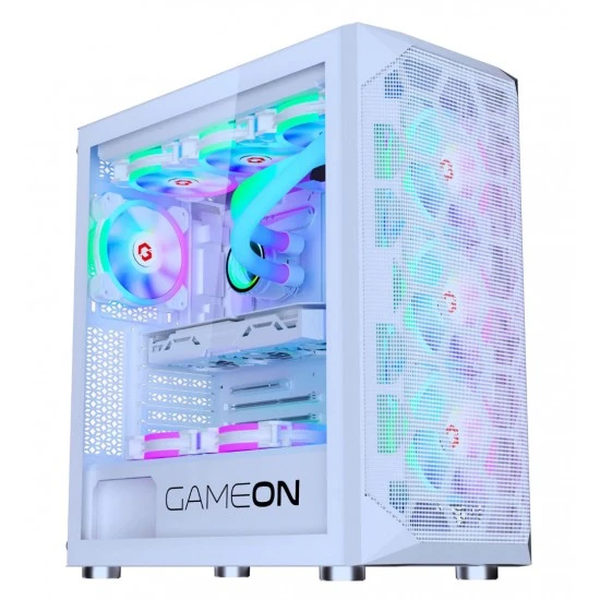 علبة ألعاب GAMEON EMPEROR ARCTIC I SERIES MID TOWER ARGB 7 FANS UP TO 360MM RADIATOR - WHITE